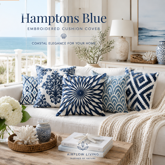 Hamptons Blue Embroidered Cushion Cover