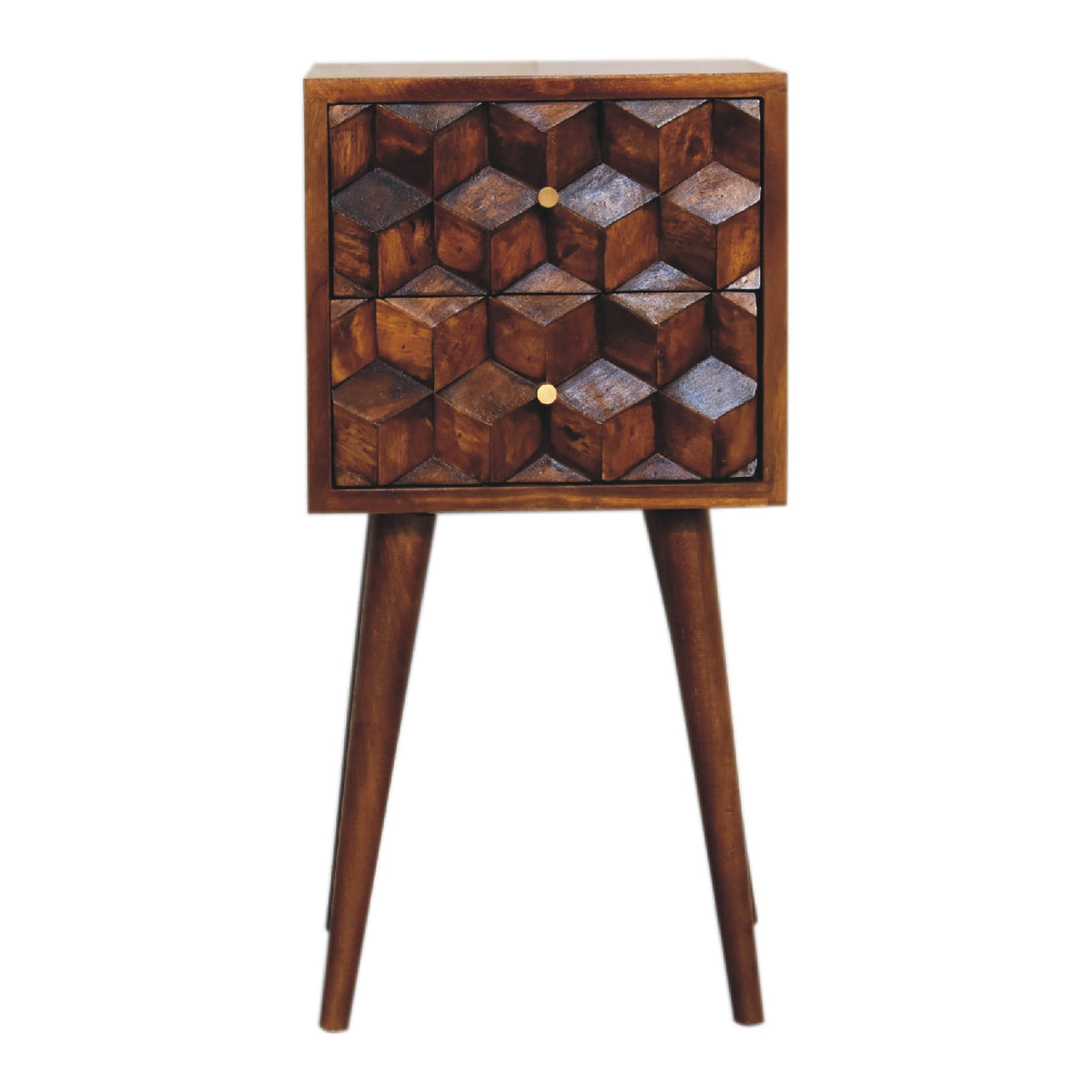 Chestnut Cube 2-Drawer Bedside Table