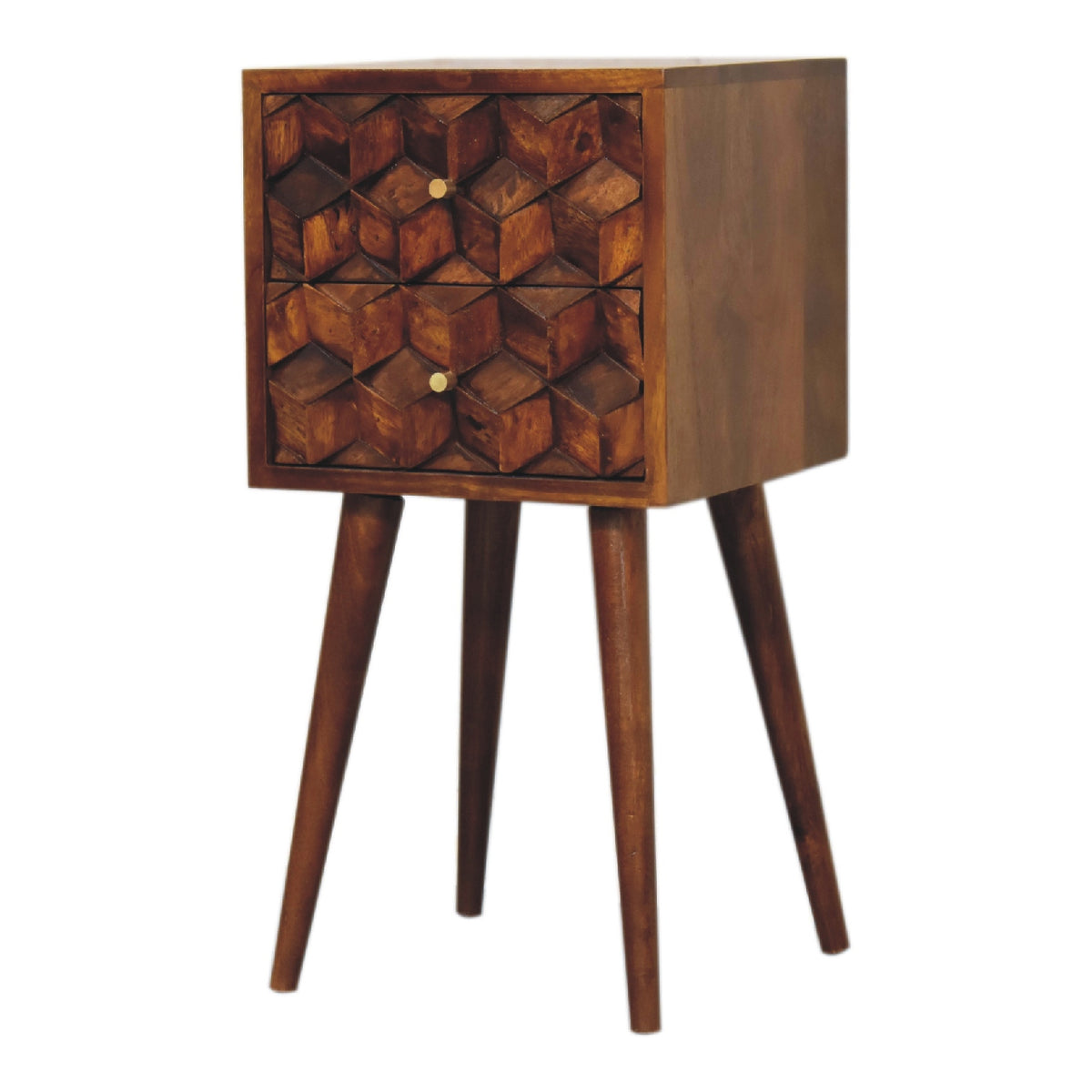 Chestnut Cube 2-Drawer Bedside Table