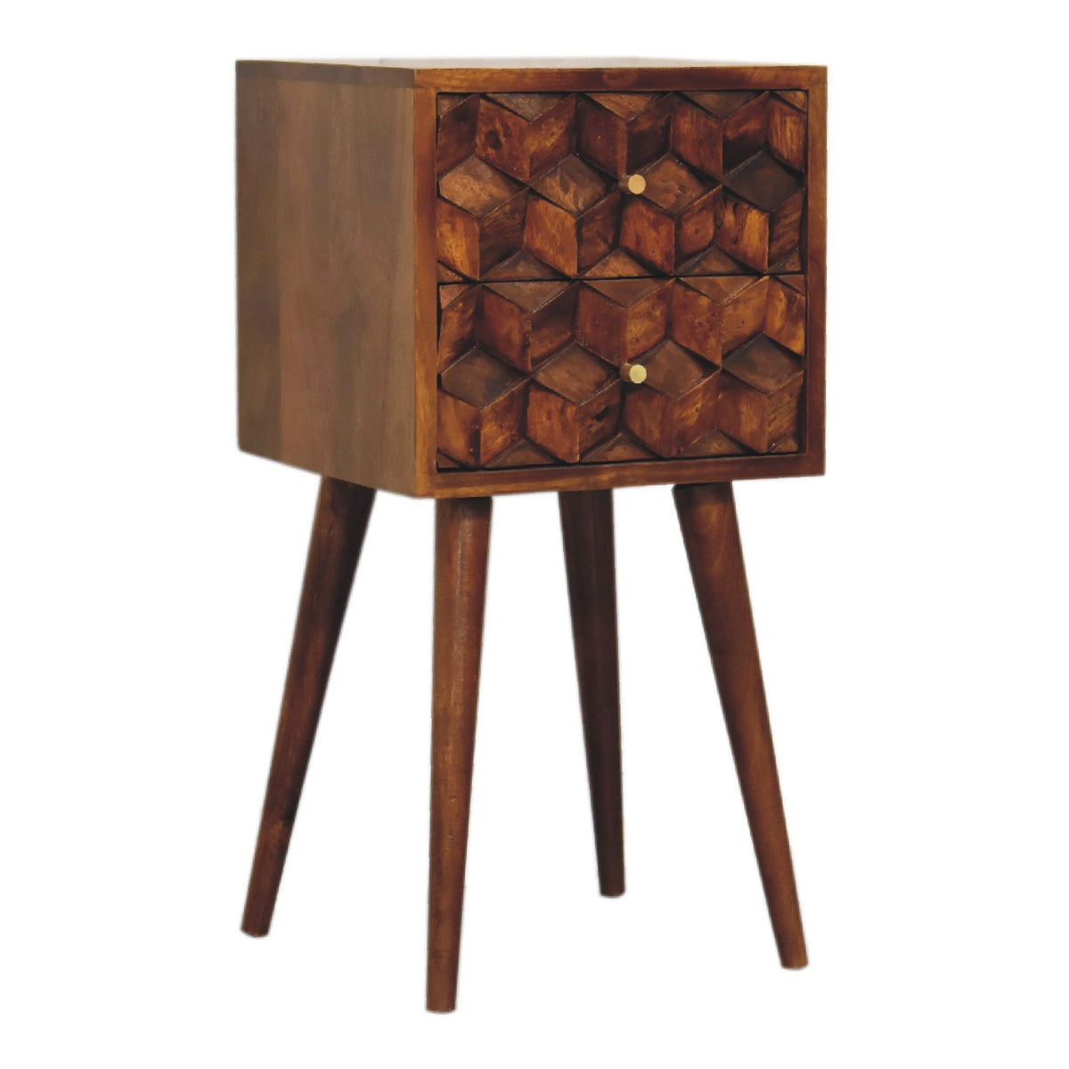 Chestnut Cube 2-Drawer Bedside Table