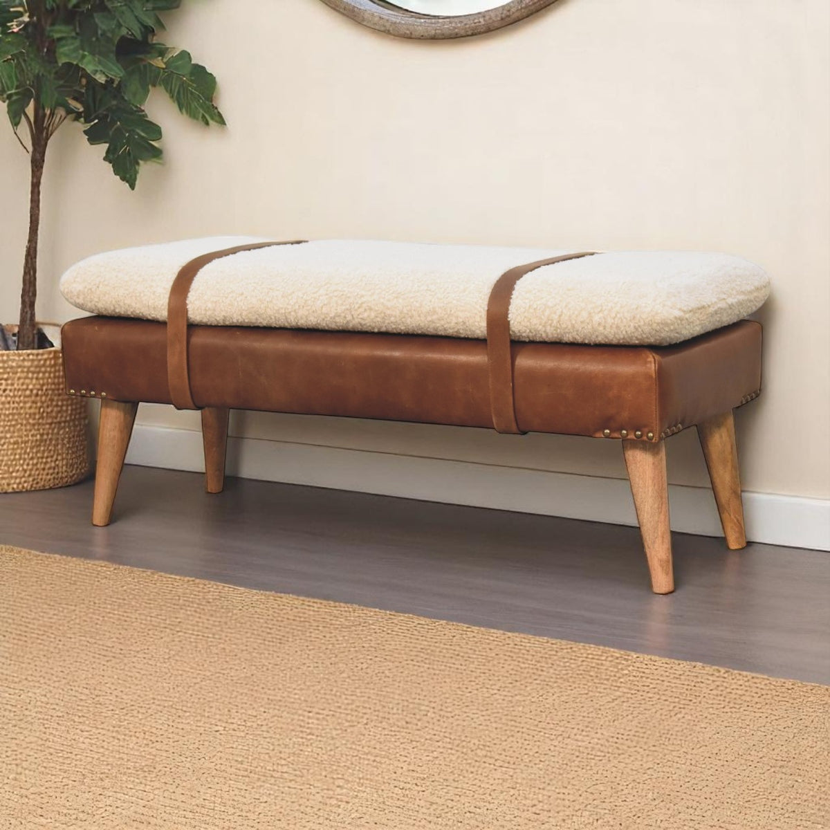 Arden Bouclé & Buffalo Leather Bench