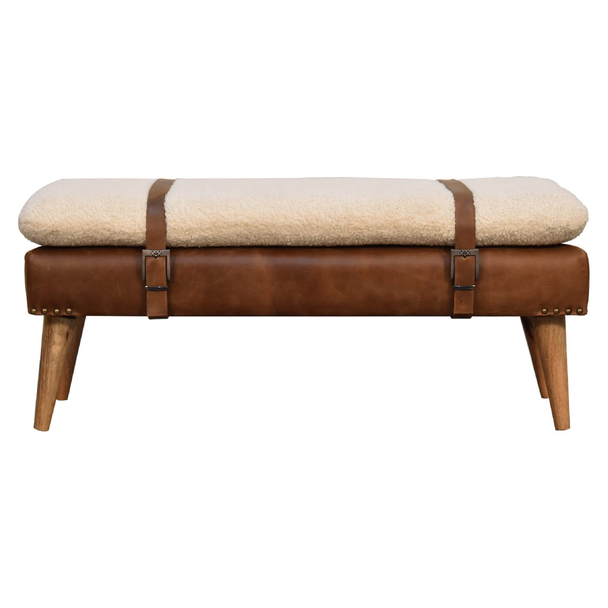 Arden Bouclé & Buffalo Leather Bench