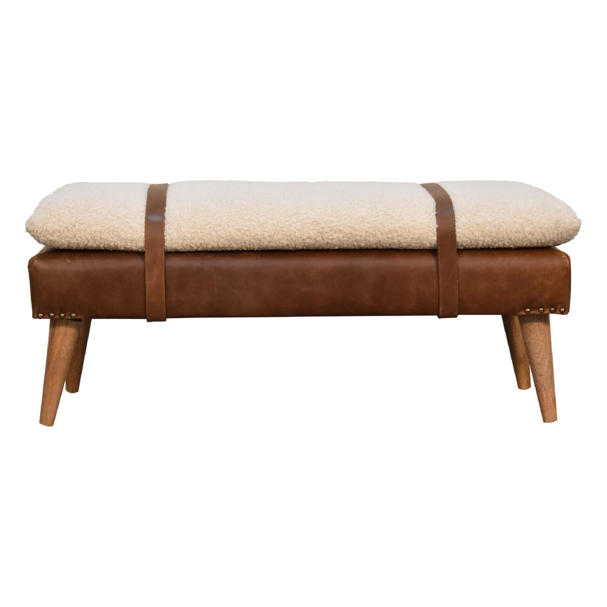 Arden Bouclé & Buffalo Leather Bench