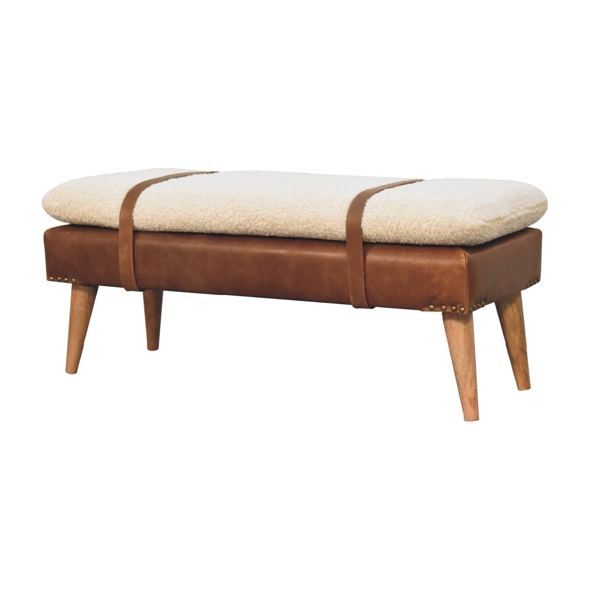 Arden Bouclé & Buffalo Leather Bench