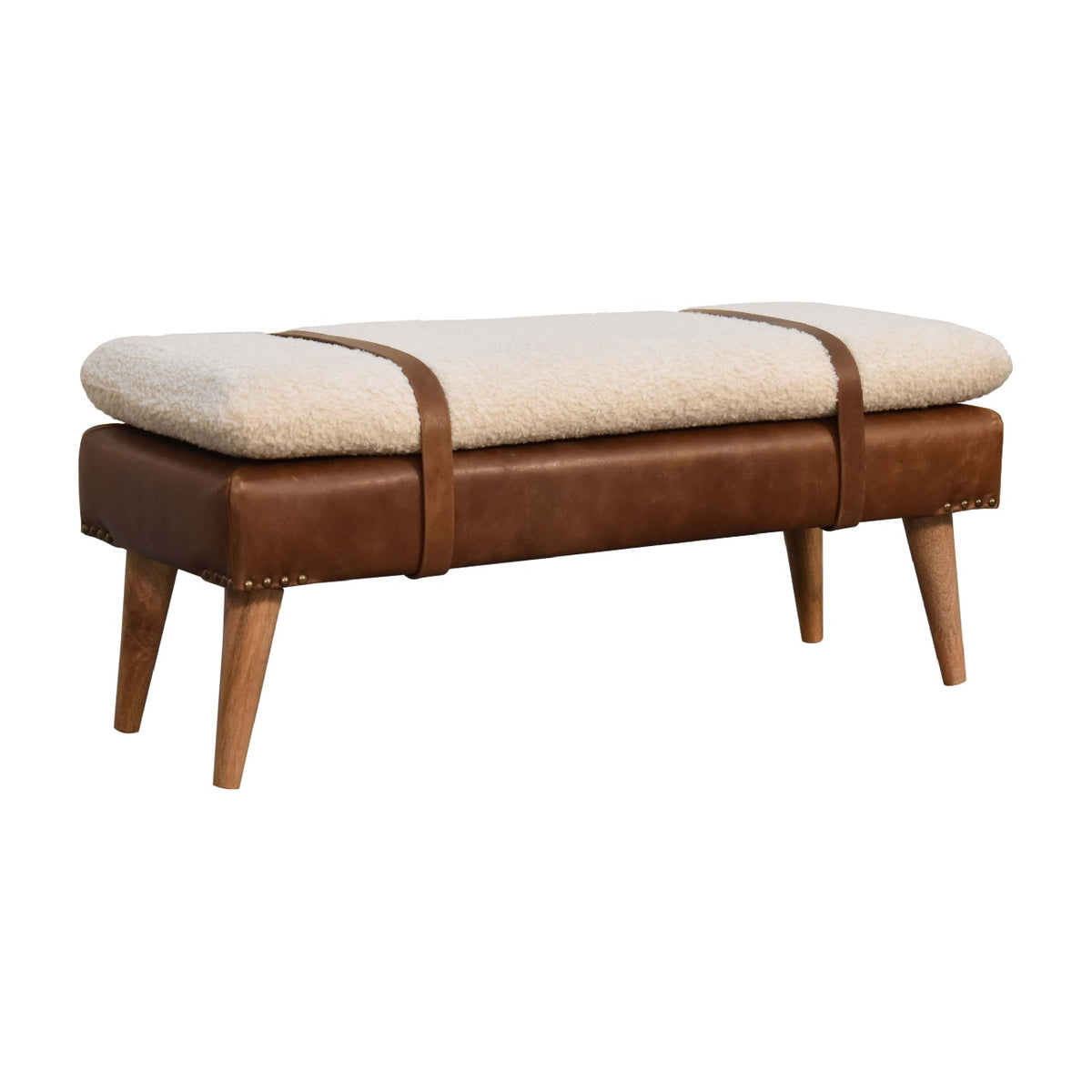 Arden Bouclé & Buffalo Leather Bench