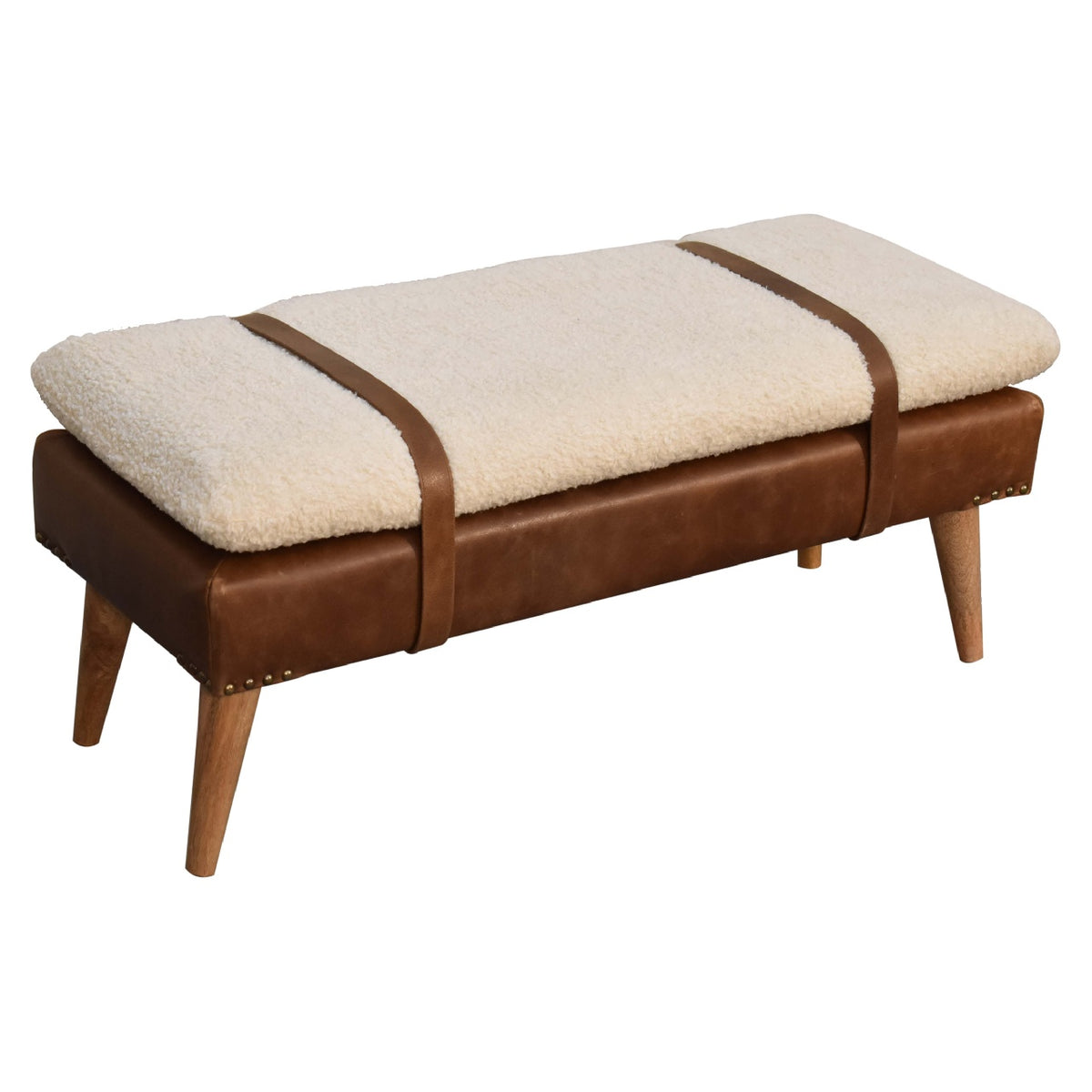 Arden Bouclé & Buffalo Leather Bench
