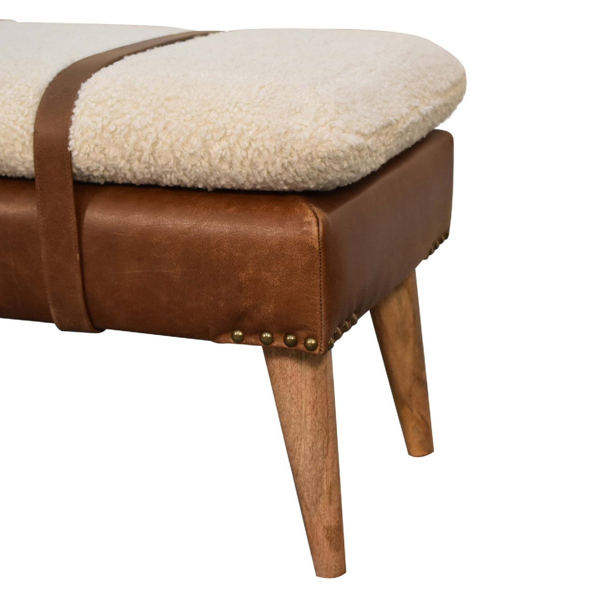 Arden Bouclé & Buffalo Leather Bench