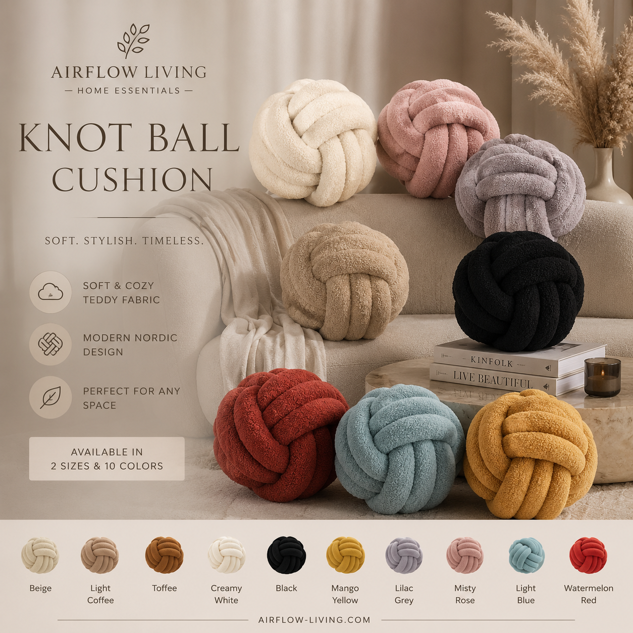 Nordic Knot Ball Cushion – Soft Teddy Decorative Throw Pillow