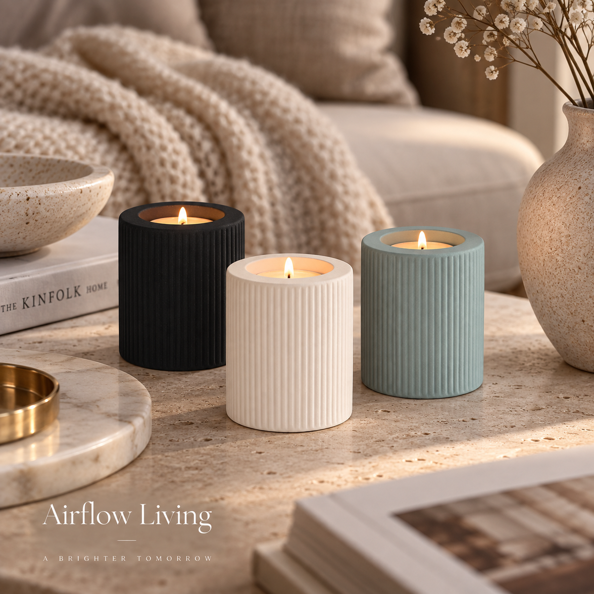 Lumé Ribbed Porcelain Candle Holder
