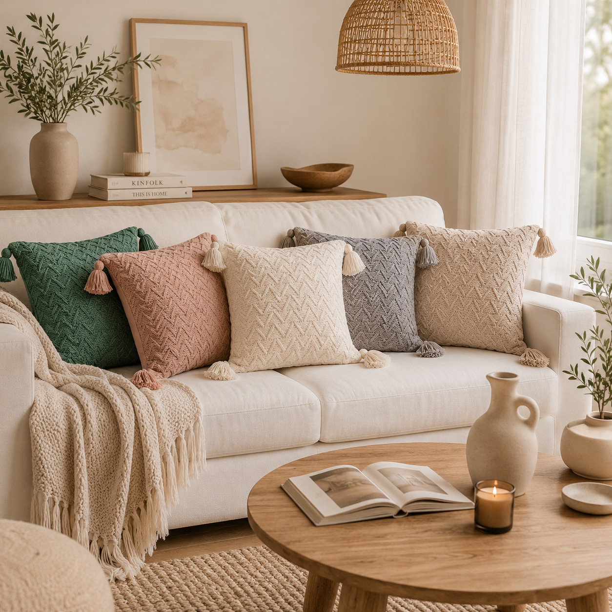 Nordic Chenille Cushion Cover with Tassels