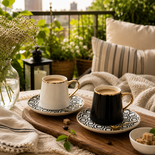 Nordic Porcelain Espresso Cup & Saucer Set with Gold Spoon