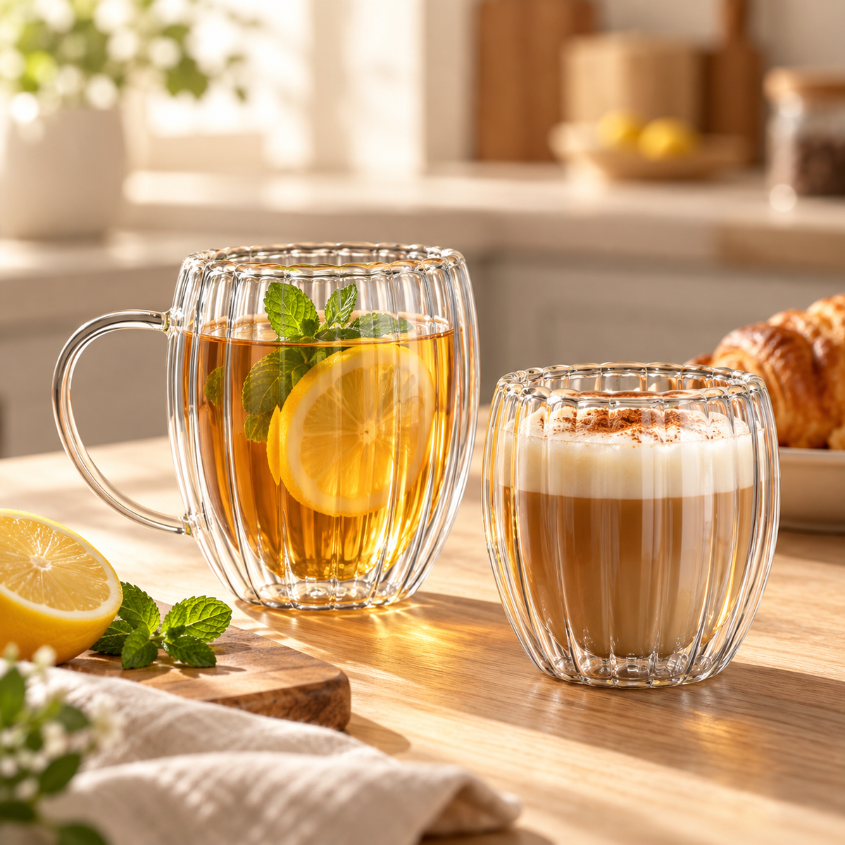 Doppelwandiges Glas mit Streifenmuster