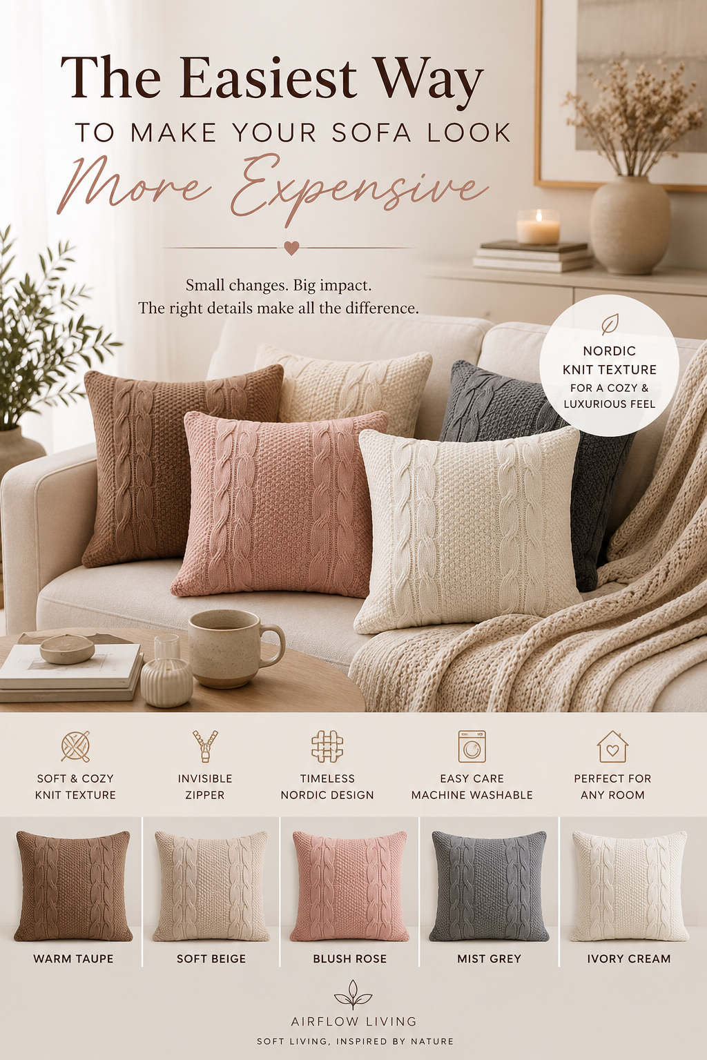 Nordic Luxe Knit Cushion Cover
