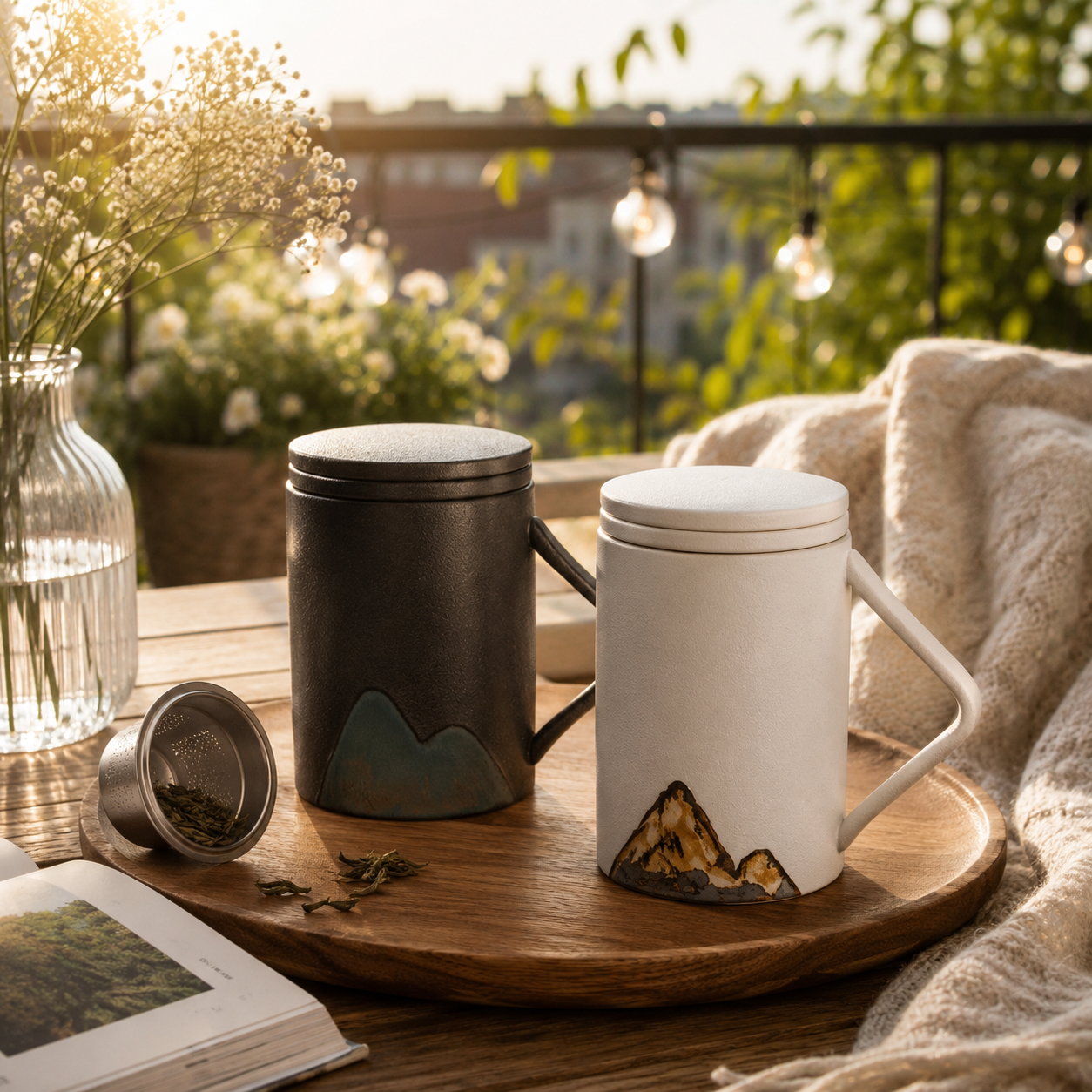 Zen Mountain Ceramic Tea Infuser Mug with Lid